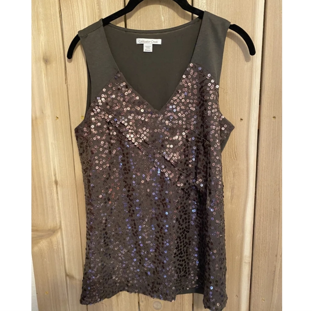 Coldwater creek brown sequence top new with tags